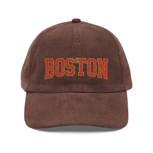 Vintage Corduroy Baseball Cap — Embroidered Retro Sunset Patch Hats Printify Dark Brown One size