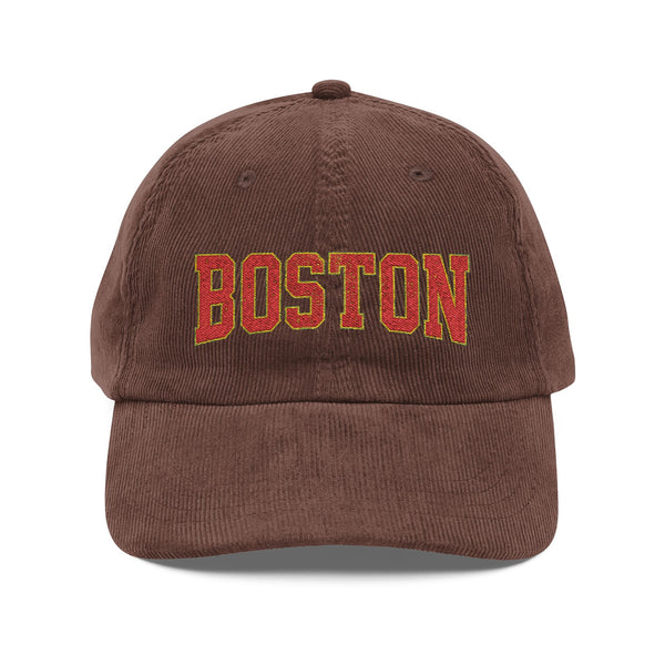 Vintage Corduroy Baseball Cap — Embroidered Retro Sunset Patch Hats Printify Dark Brown One size