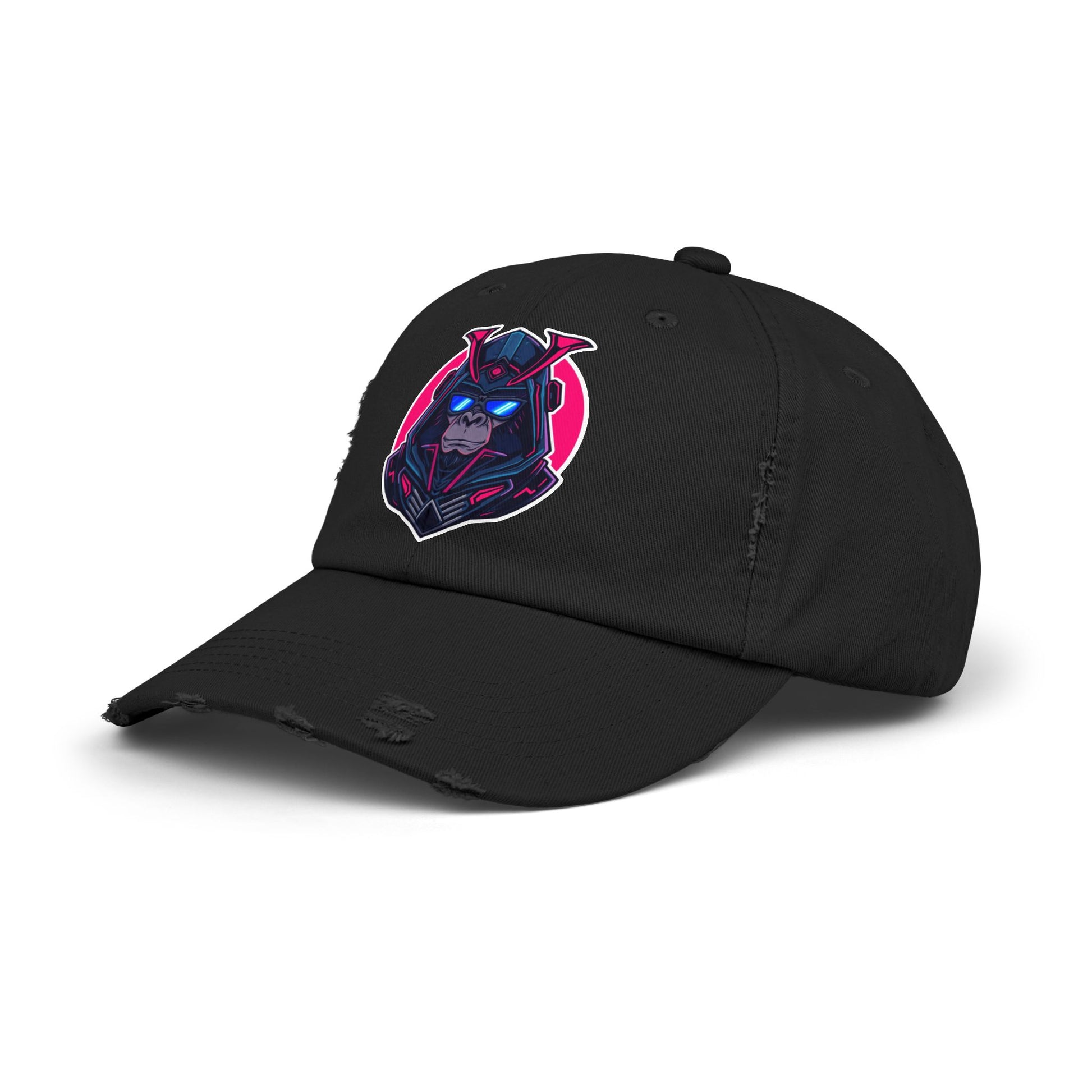 Samurai Skull Distressed Cap — Neon Retro Gamer Hat Hats Printify