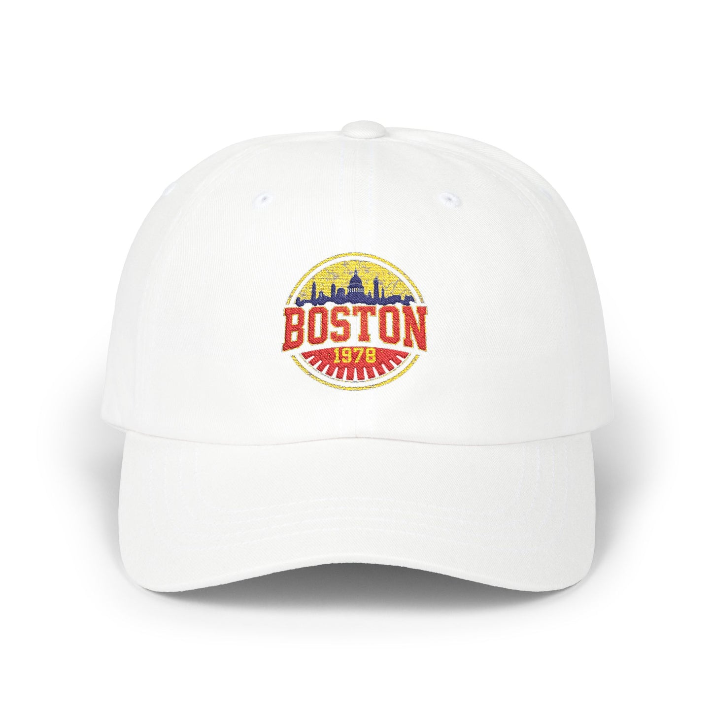 Boston Vintage Dad Cap – Retro Skyline Embroidered Baseball Hat Hats Printify White One size