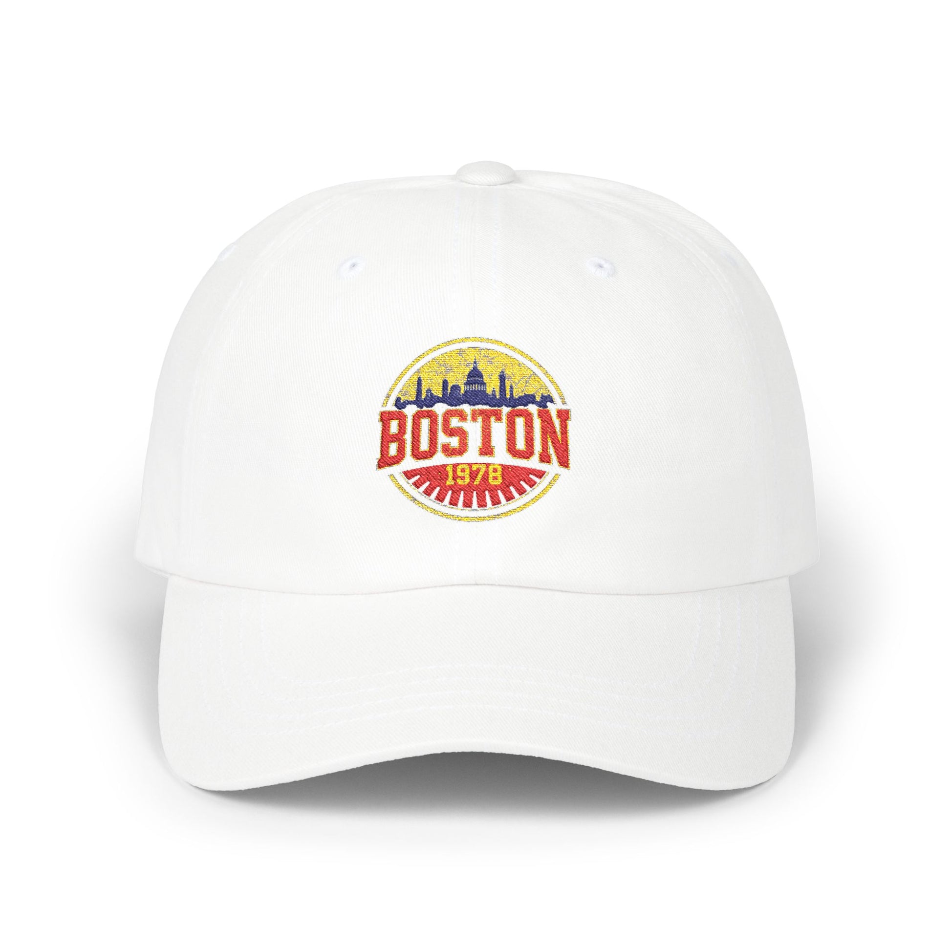 Boston Vintage Dad Cap – Retro Skyline Embroidered Baseball Hat Hats Printify White One size