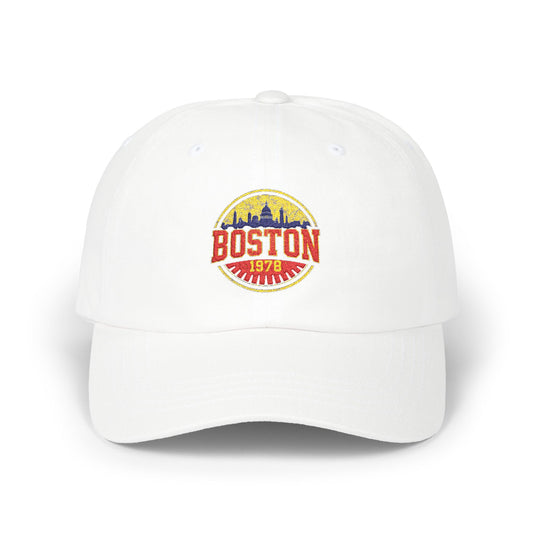 Boston Vintage Dad Cap – Retro Skyline Embroidered Baseball Hat Hats Printify White One size