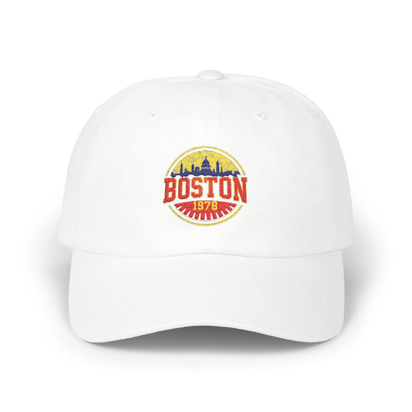 Boston Vintage Dad Cap – Retro Skyline Embroidered Baseball Hat Hats Printify White One size