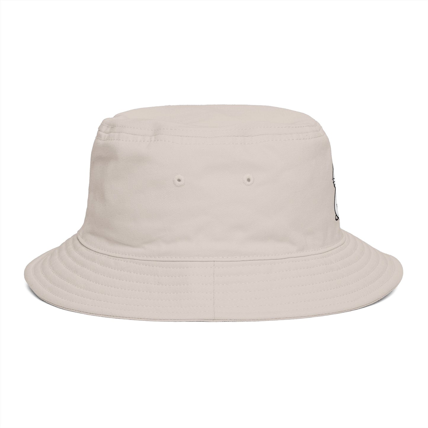 Brown Bucket Hat with Cute White Cat Embroidery — Casual Cat Lover Accessory Hats Printify