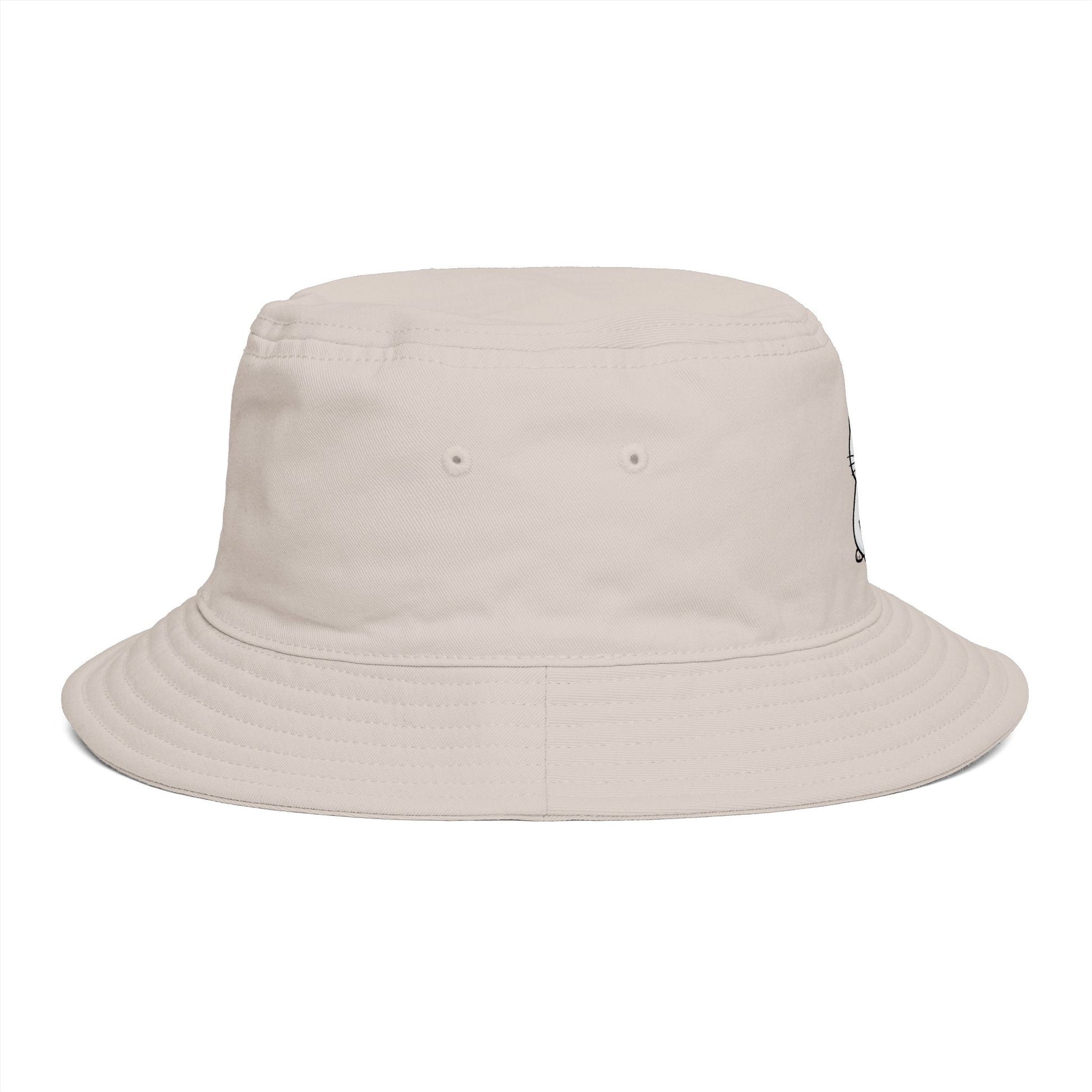 Brown Bucket Hat with Cute White Cat Embroidery — Casual Cat Lover Accessory Hats Printify