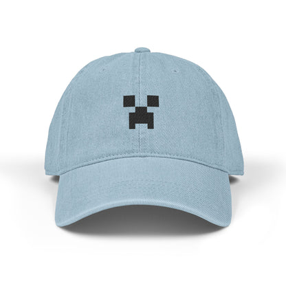Pixel Creeper Face Hat | Embroidered Denim Baseball Hat Hats Printify One size Light Blue