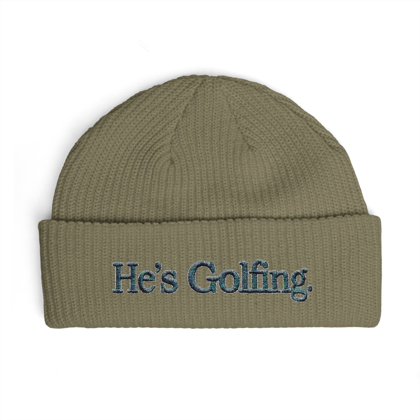 He's Golfing Cuff Beanie — Embroidered Golf Lover Knit Hat
