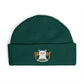 Cuffed Beanie with Embroidered White Cat on Chair – Cozy Cute Winter Hat Hats Printify