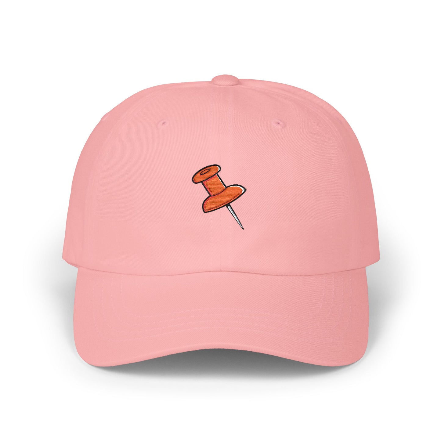 Embroidered Pushpin Dad Cap – Minimal Retro Office Hat Hats Printify Pink One size