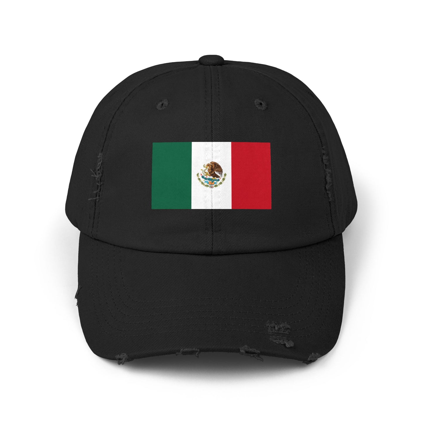 Mexico Flag Distressed Cap — Vintage Mexican Flag Dad Hat Hats Printify Black One size