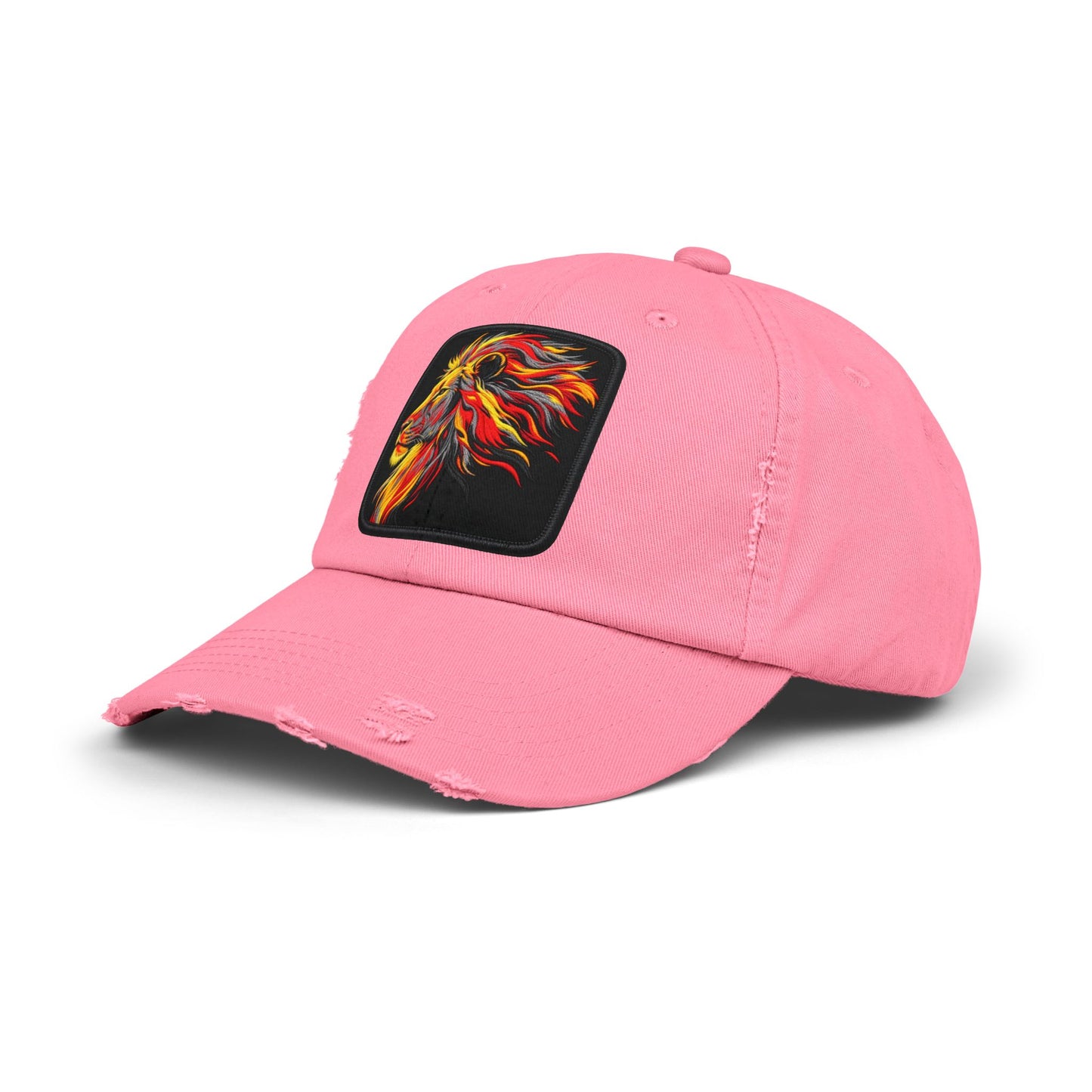 Distressed Cap — Vibrant Flame Lion Embroidered Baseball Hat