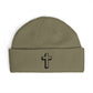 Embroidered Cross Cuff Beanie — Minimal Faith Knit Hat Hats Printify One size Eucalyptus