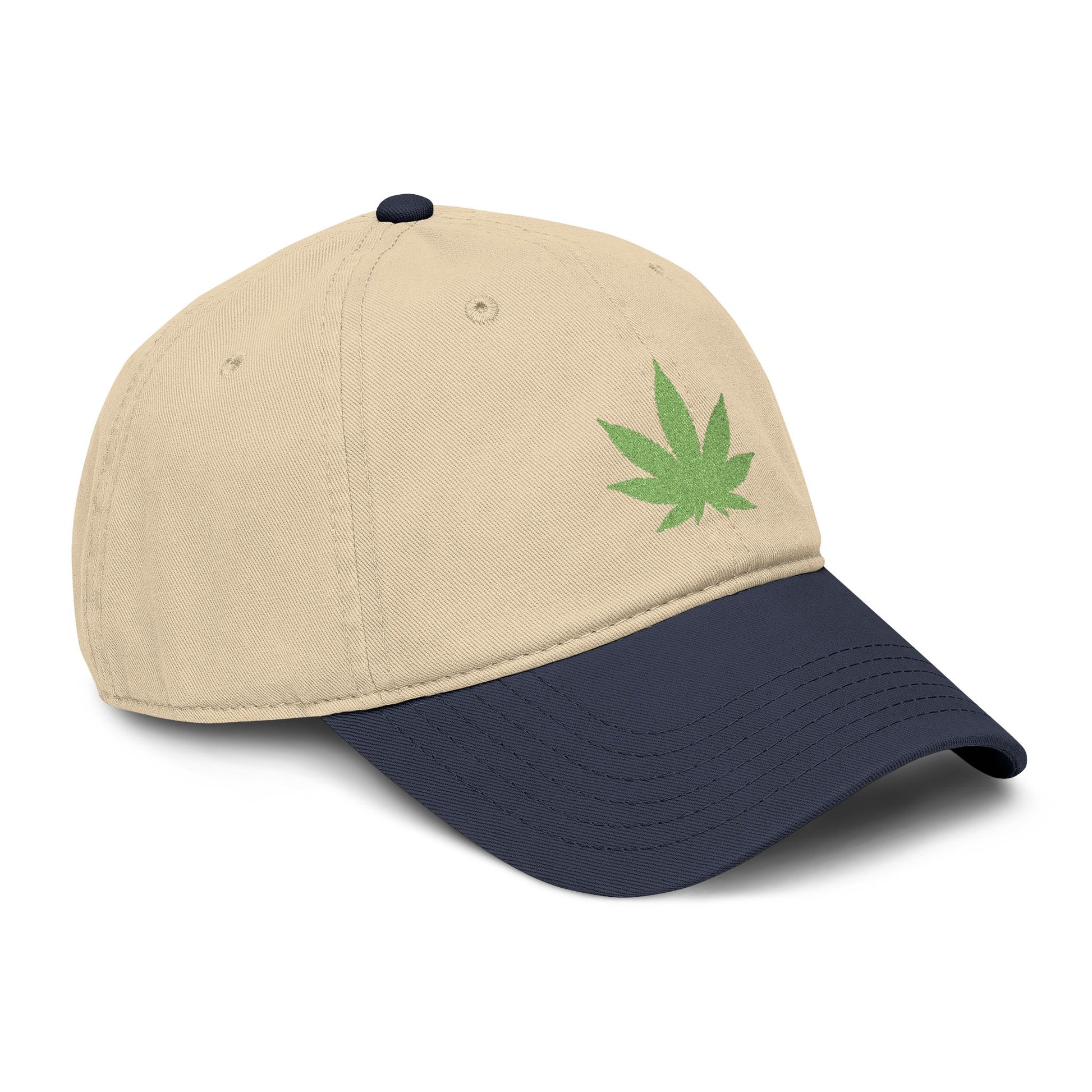 Washed Baseball Cap with Green Glitter Cannabis Leaf Embroidery Hats Printify