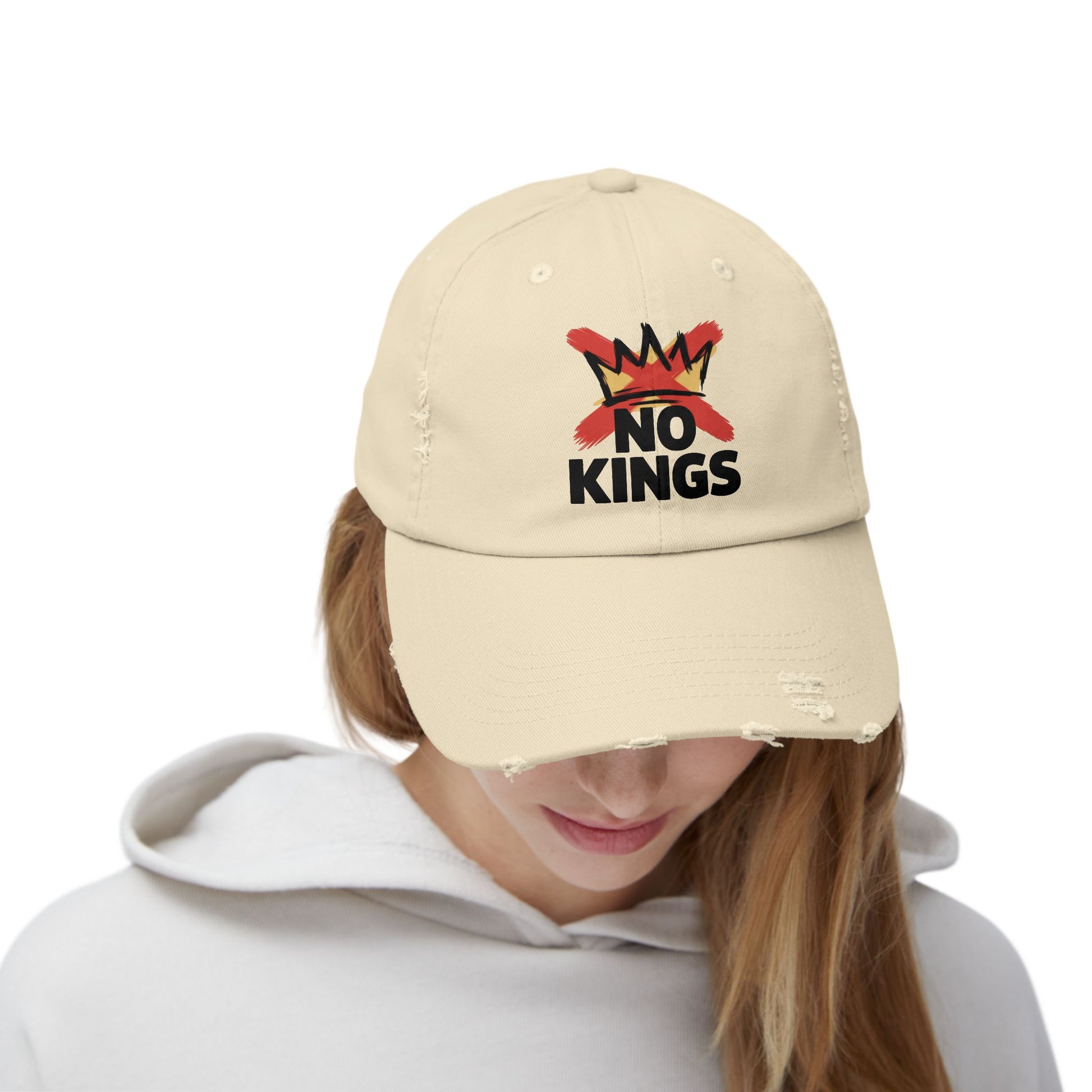 Distressed Black Cap — ‘Kings’ Crown Graphic Dad Hat Hats Printify