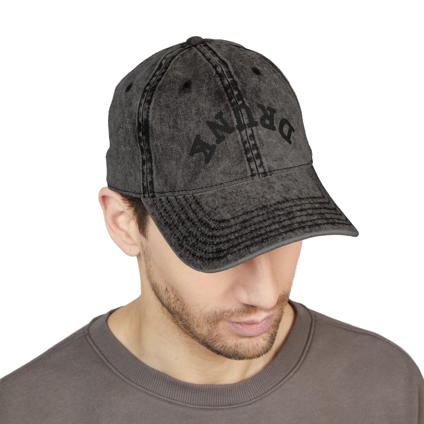 Embroidered Vintage 'DRUNK' Distressed Baseball Cap — Retro Red Cotton Hat