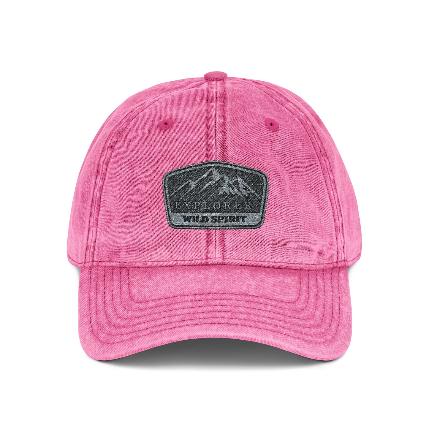 Vintage Embroidered Mountain Patch Cap — Washed Red Dad Hat Hats Printify One size Pink