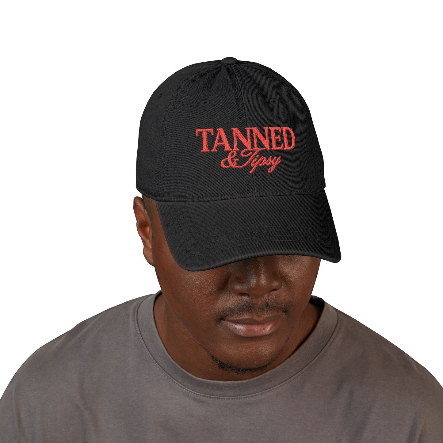 Tanned & Tipsy Embroidered Hat — Casual Denim Cap for Beach Days & Vacations