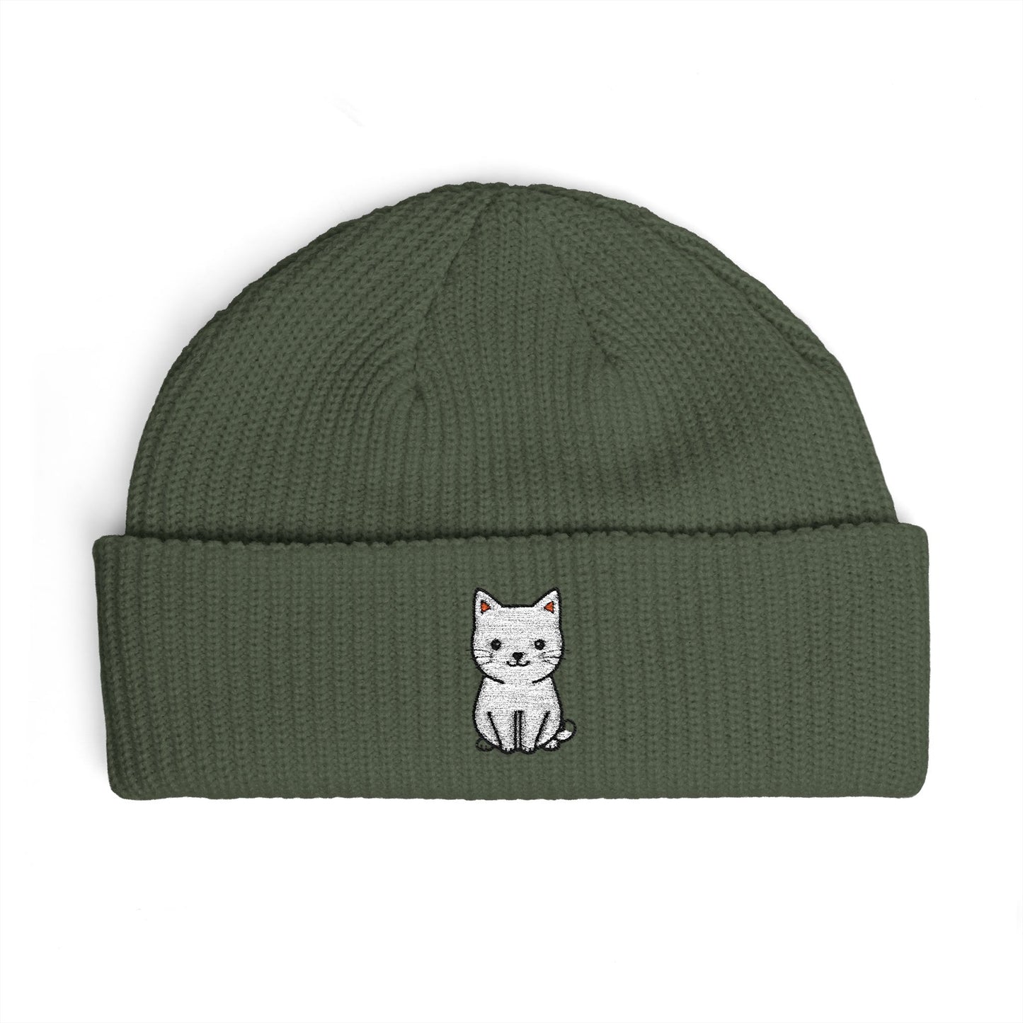 Embroidered Kitten Cuff Beanie