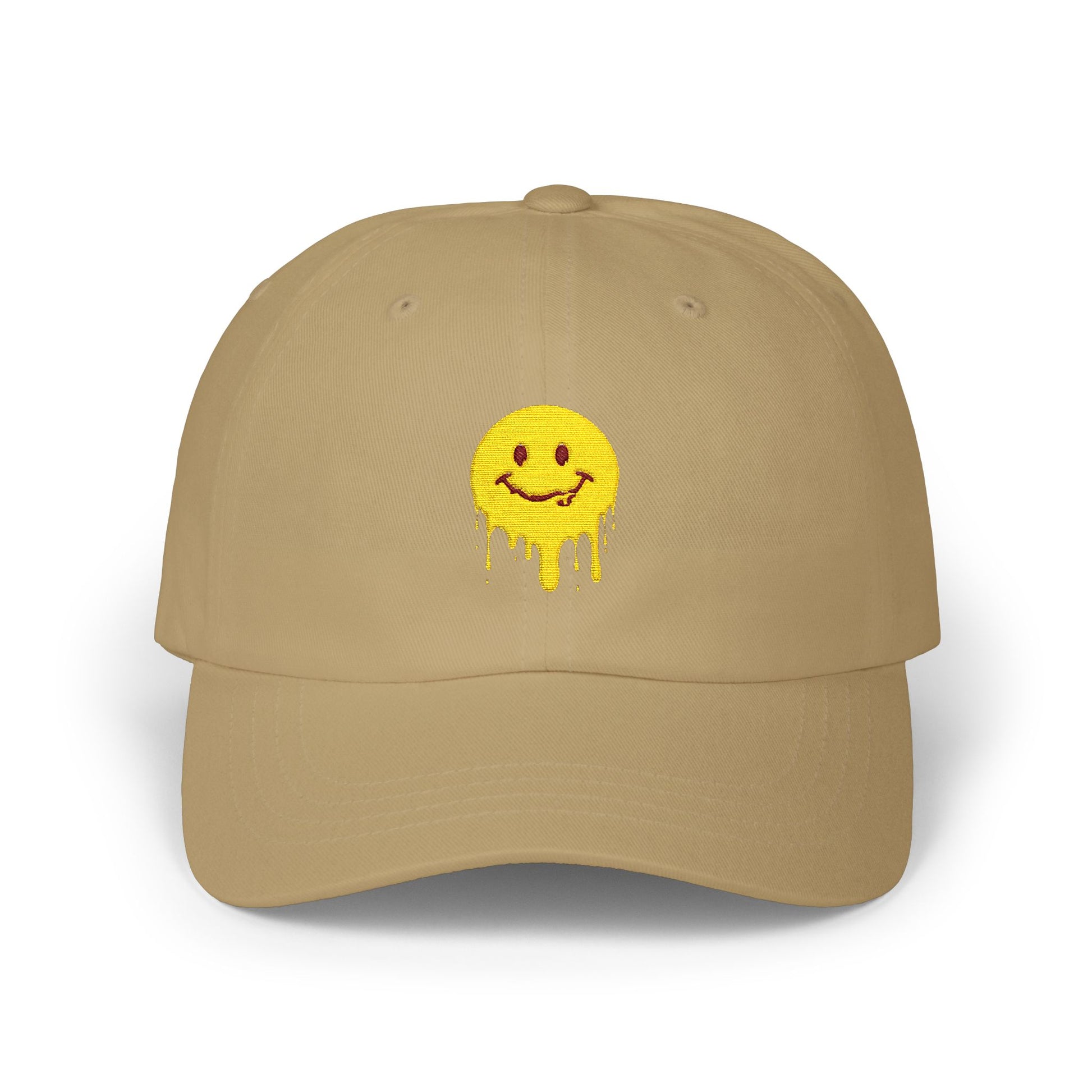 Smiling Melt Dad Cap — Dripping Smiley Embroidered Baseball Hat Hats Printify Khaki One size