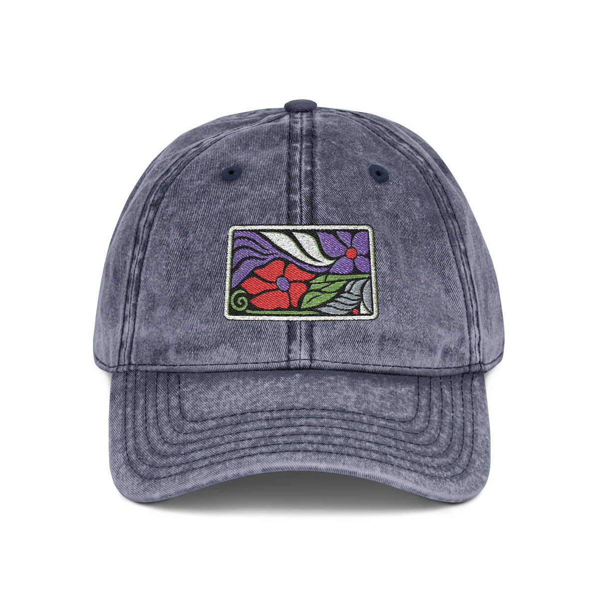 Vintage Embroidered Floral Patch Cap Hats Printify One size Navy