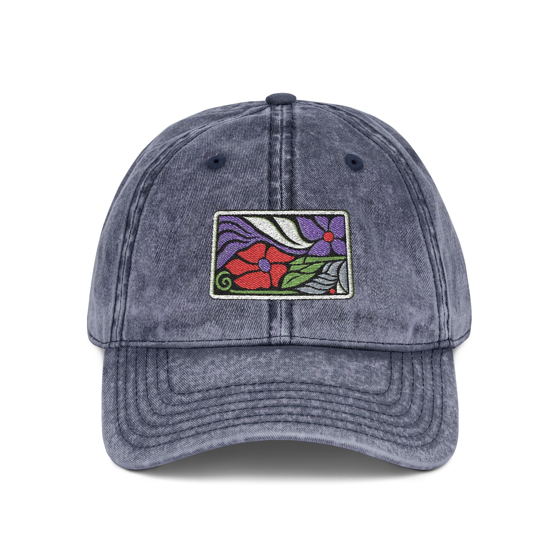 Vintage Embroidered Floral Patch Cap Hats Printify One size Navy