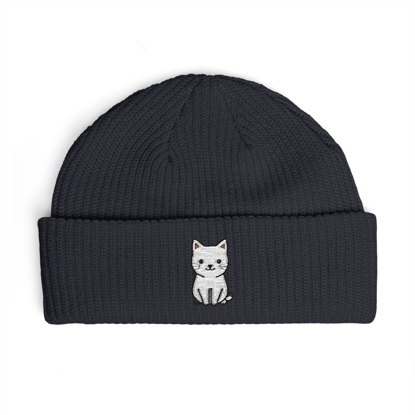 Embroidered Kitten Cuff Beanie