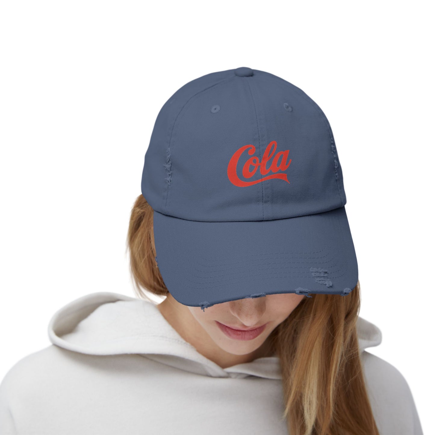 Distressed 'Cola' Vintage Baseball Cap – Retro Script Logo Hat