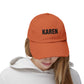 Distressed 'Karen' Baseball Cap — Black Embroidered Name Hat Hats Printify