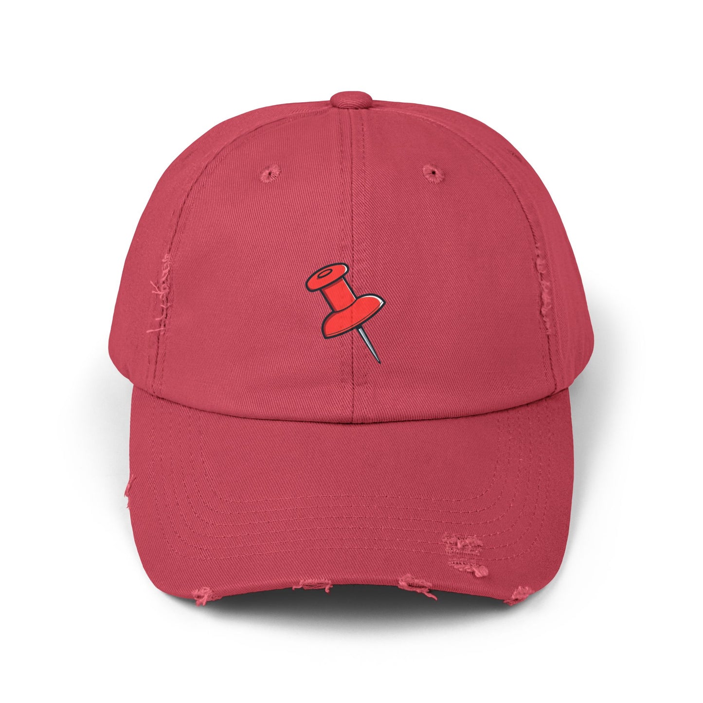 Pushpin Embroidered Distressed Cap Hats Printify