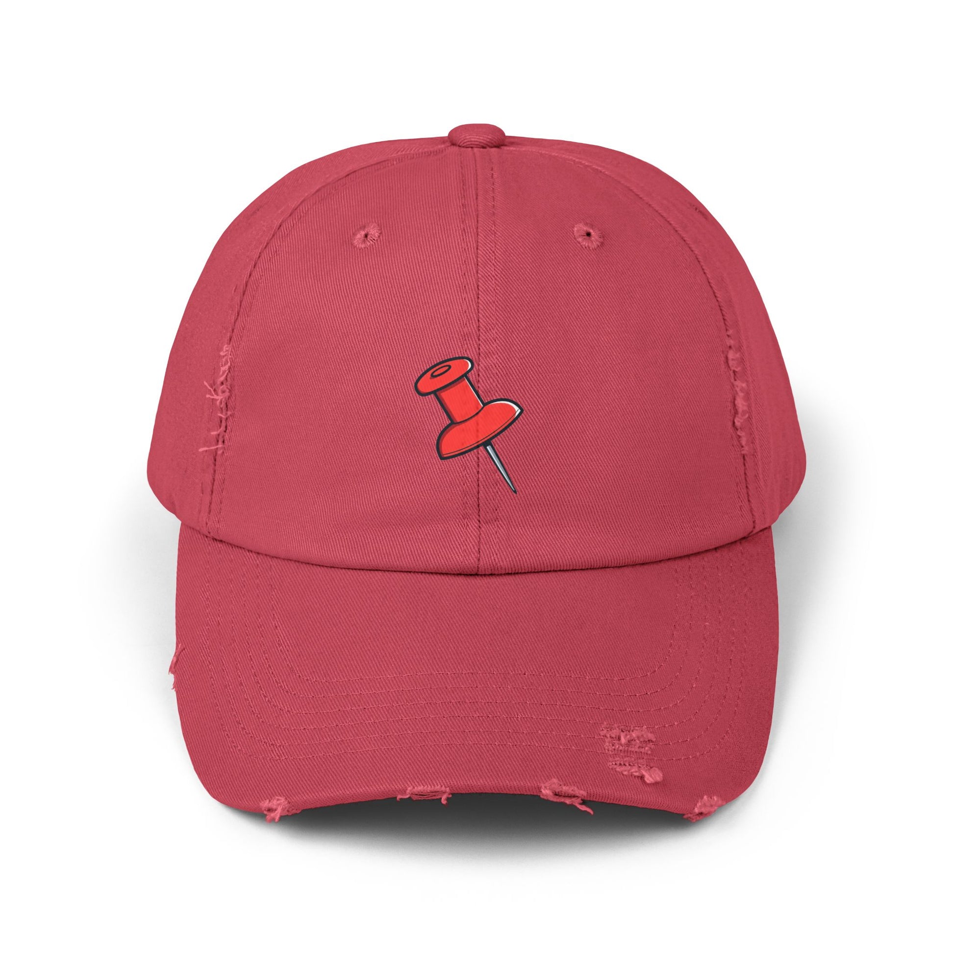 Pushpin Embroidered Distressed Cap Hats Printify