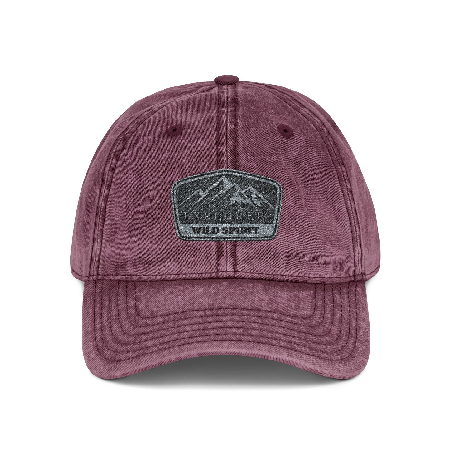Vintage Embroidered Mountain Patch Cap — Washed Red Dad Hat Hats Printify One size Maroon