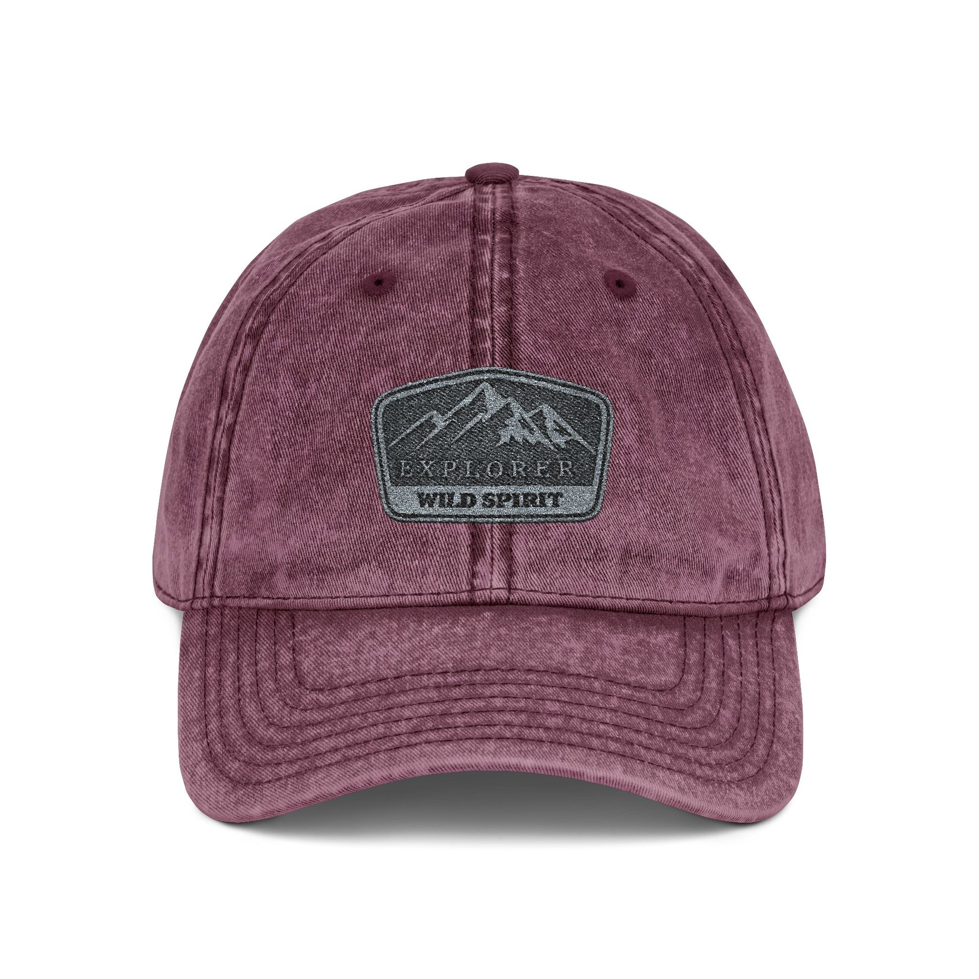 Vintage Embroidered Mountain Patch Cap — Washed Red Dad Hat Hats Printify One size Maroon