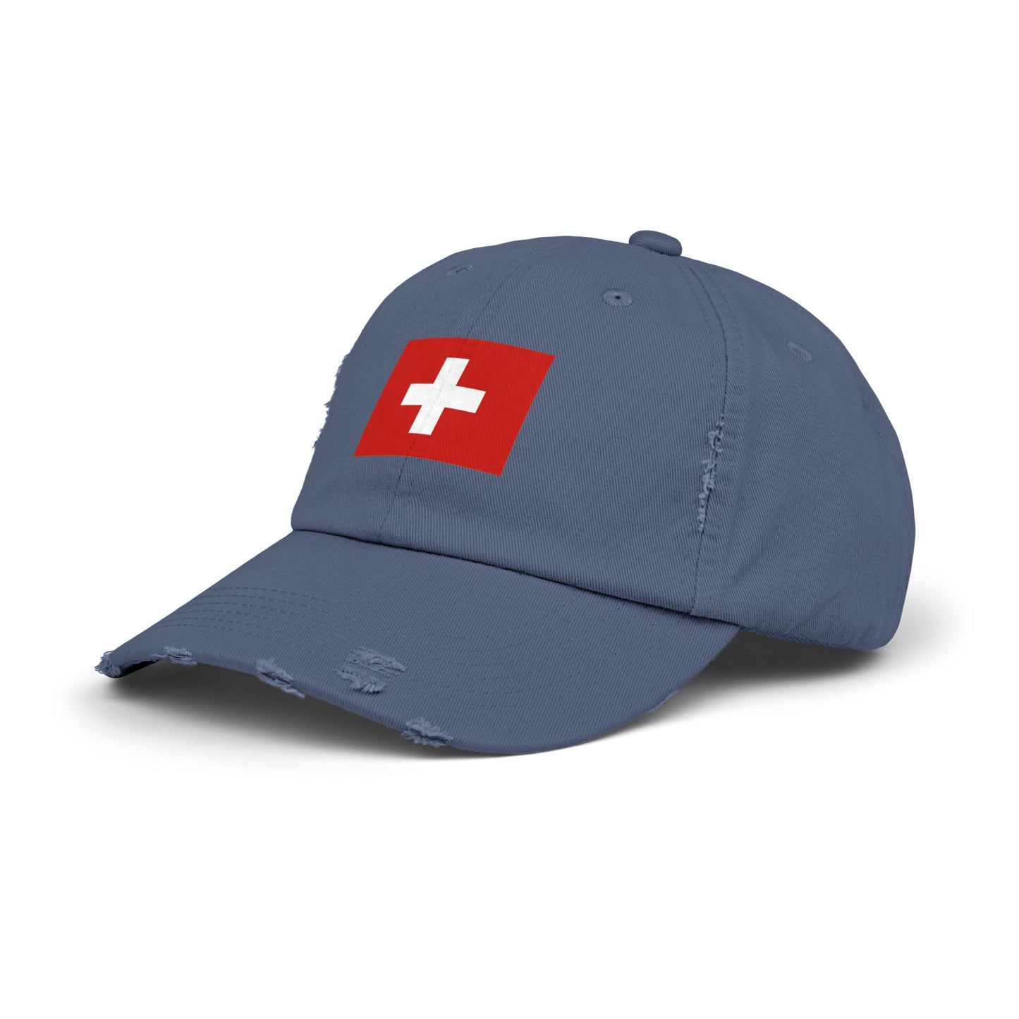 Swiss Flag Distressed Cap — Vintage Red Cross Baseball Hat Hats Printify