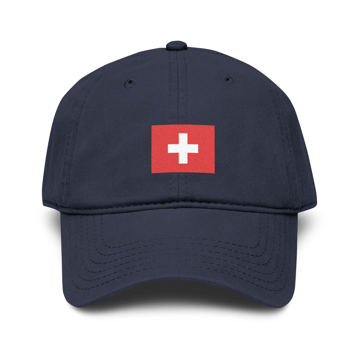 Swiss Cross Washed Baseball Cap - Embroidered Red Flag Logo Hats Printify One size Navy