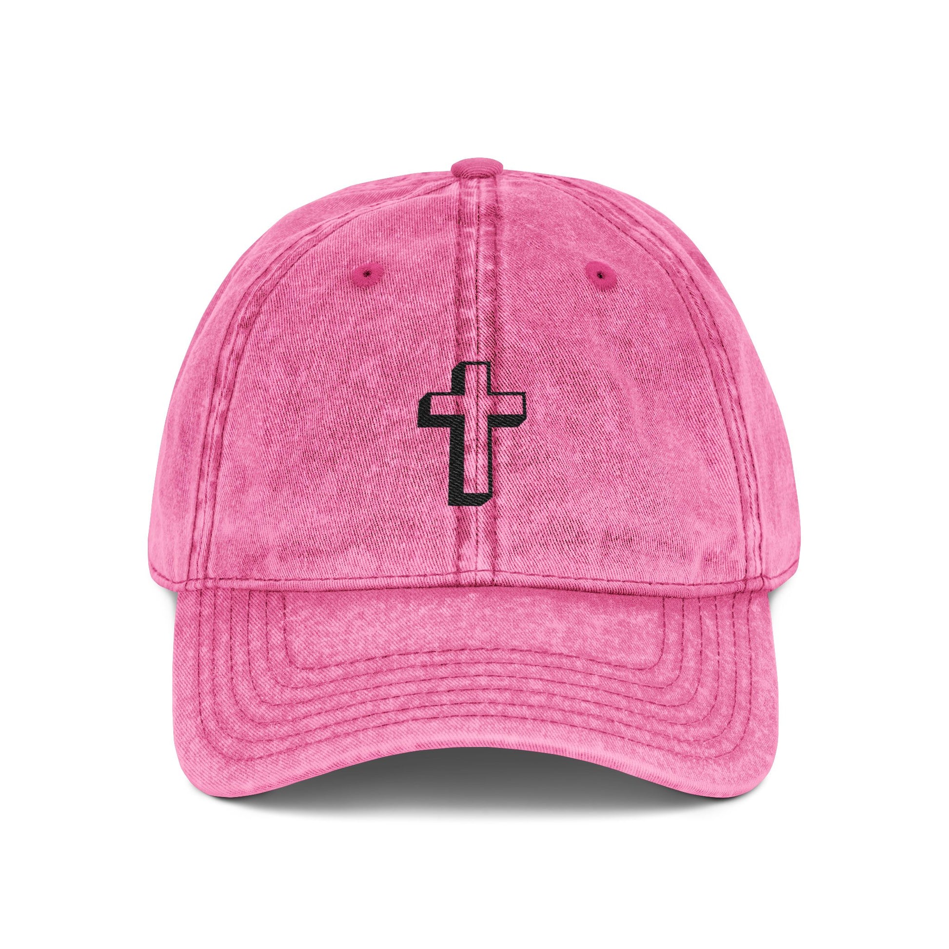 Vintage Embroidered Cross Cap — Distressed Red Dad Hat Hats Printify One size Pink