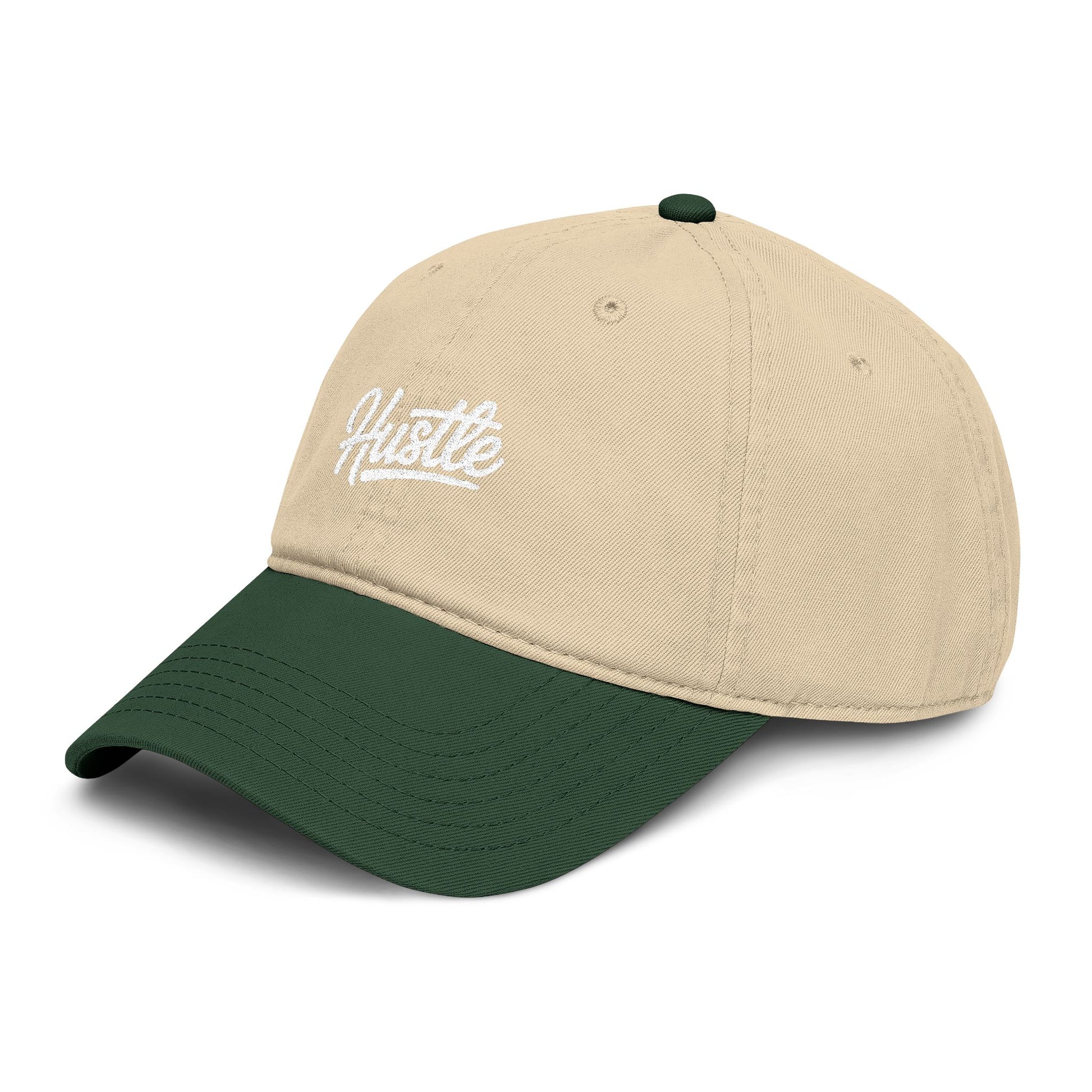 Hustle Washed Baseball Cap — Vintage Script Embroidered Hat Hats Printify