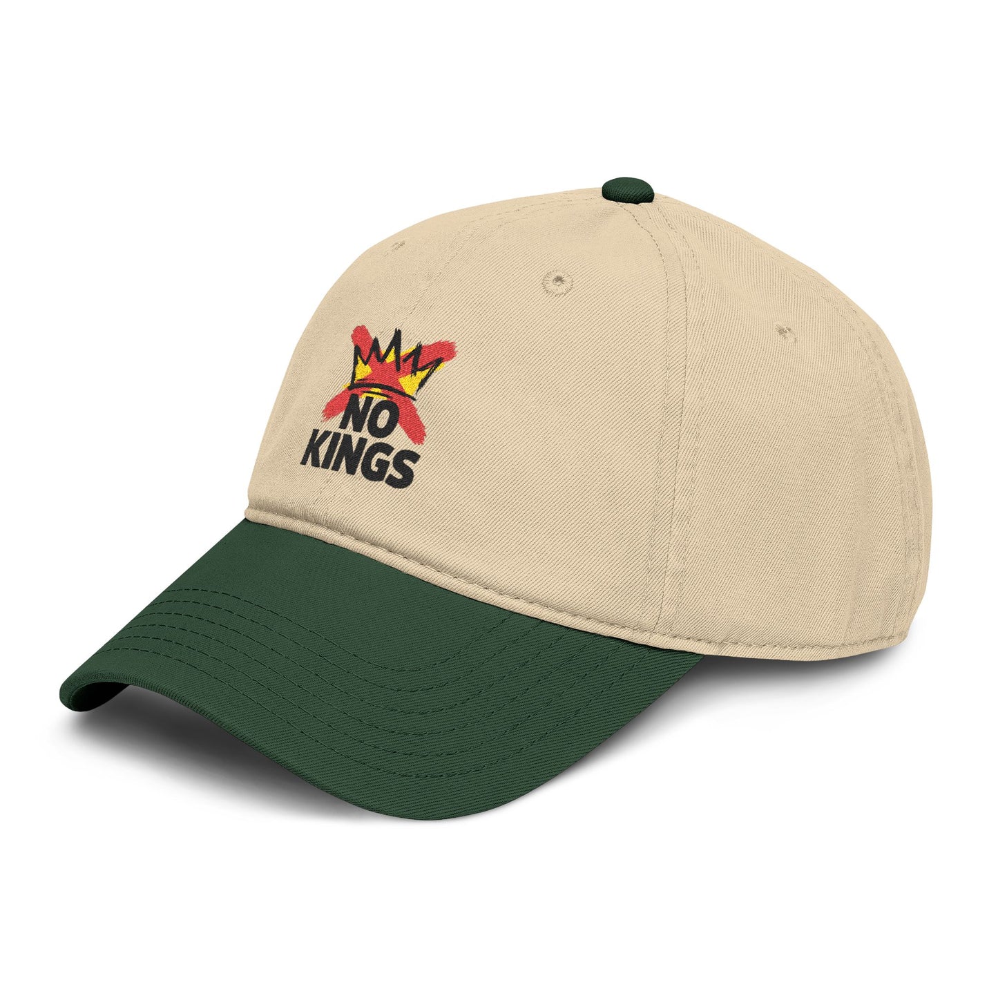 No Kings Washed Baseball Cap — Distressed Crown Embroidered Hat Hats Printify