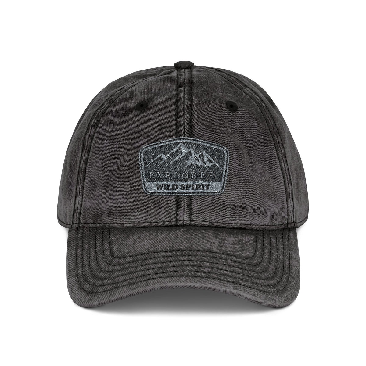 Vintage Embroidered Mountain Patch Cap — Washed Red Dad Hat Hats Printify One size Black
