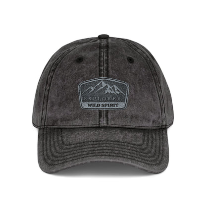 Vintage Embroidered Mountain Patch Cap — Washed Red Dad Hat Hats Printify One size Black