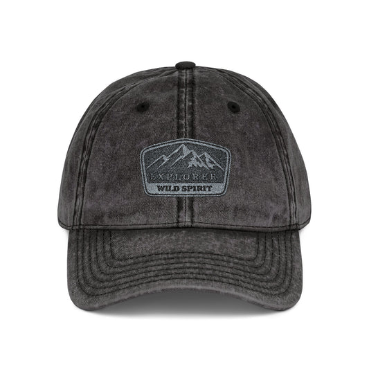 Vintage Embroidered Mountain Patch Cap — Washed Red Dad Hat Hats Printify One size Black