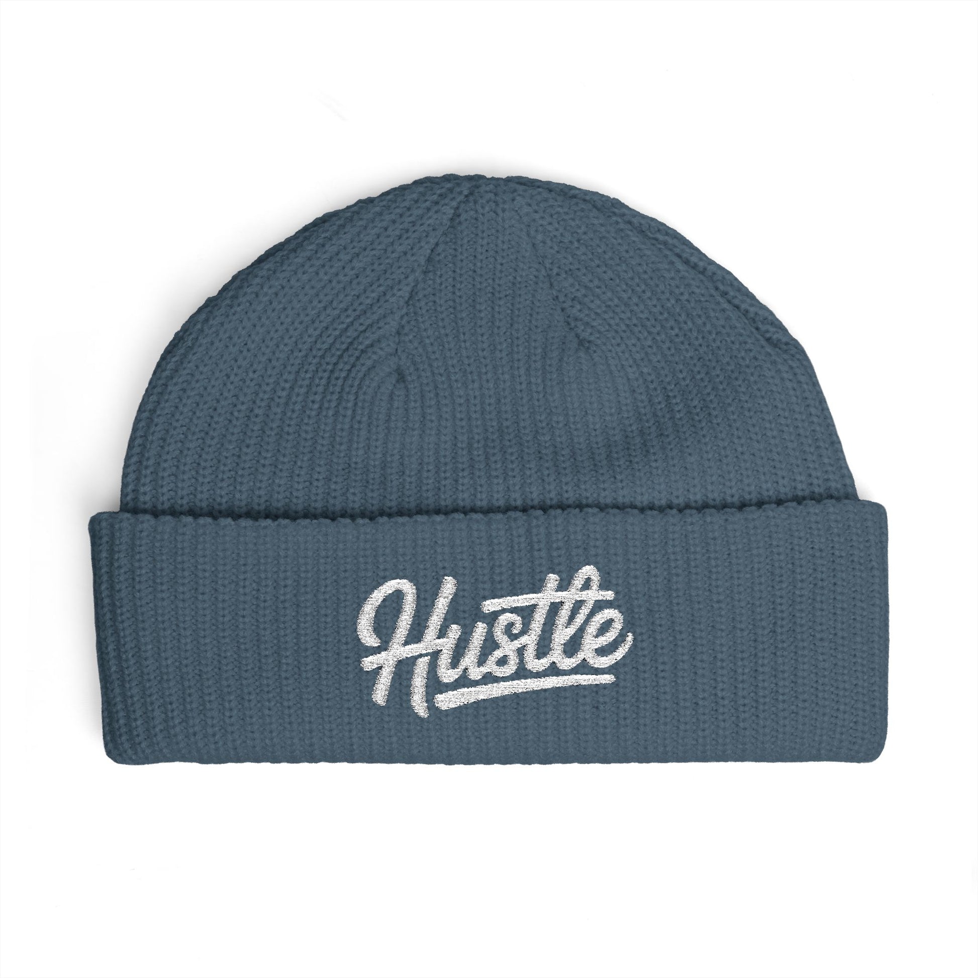 Hustle Cuff Beanie – Embroidered Knit Winter Hat Hats Printify One size Petrol Blue