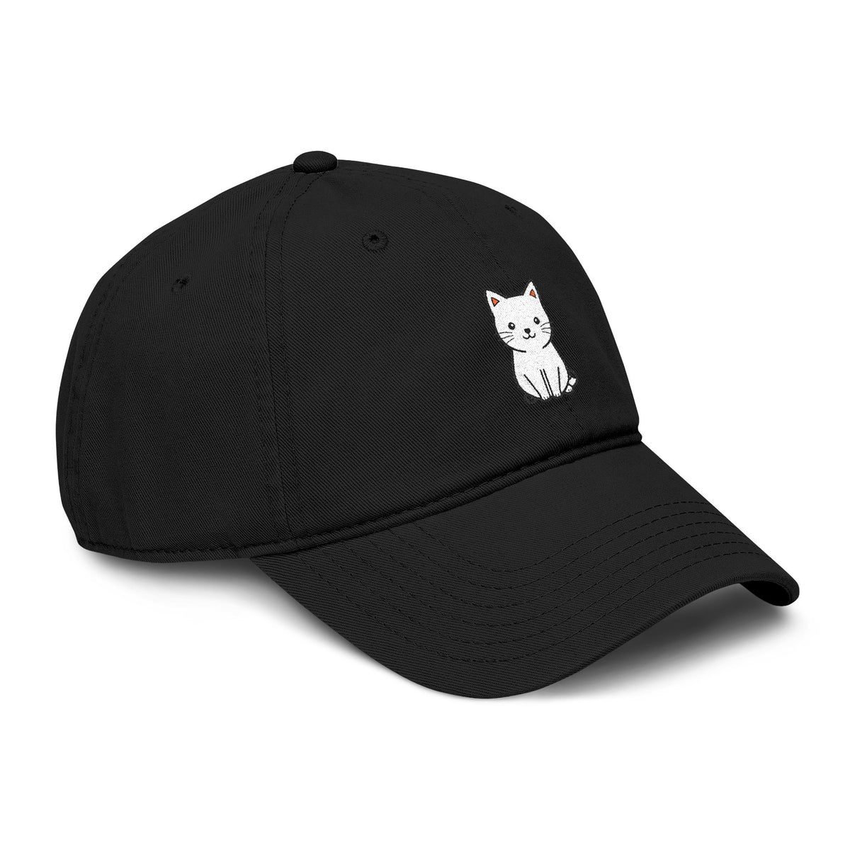 Washed Baseball Cap — Cute White Sitting Cat Embroidered Hat Hats Printify
