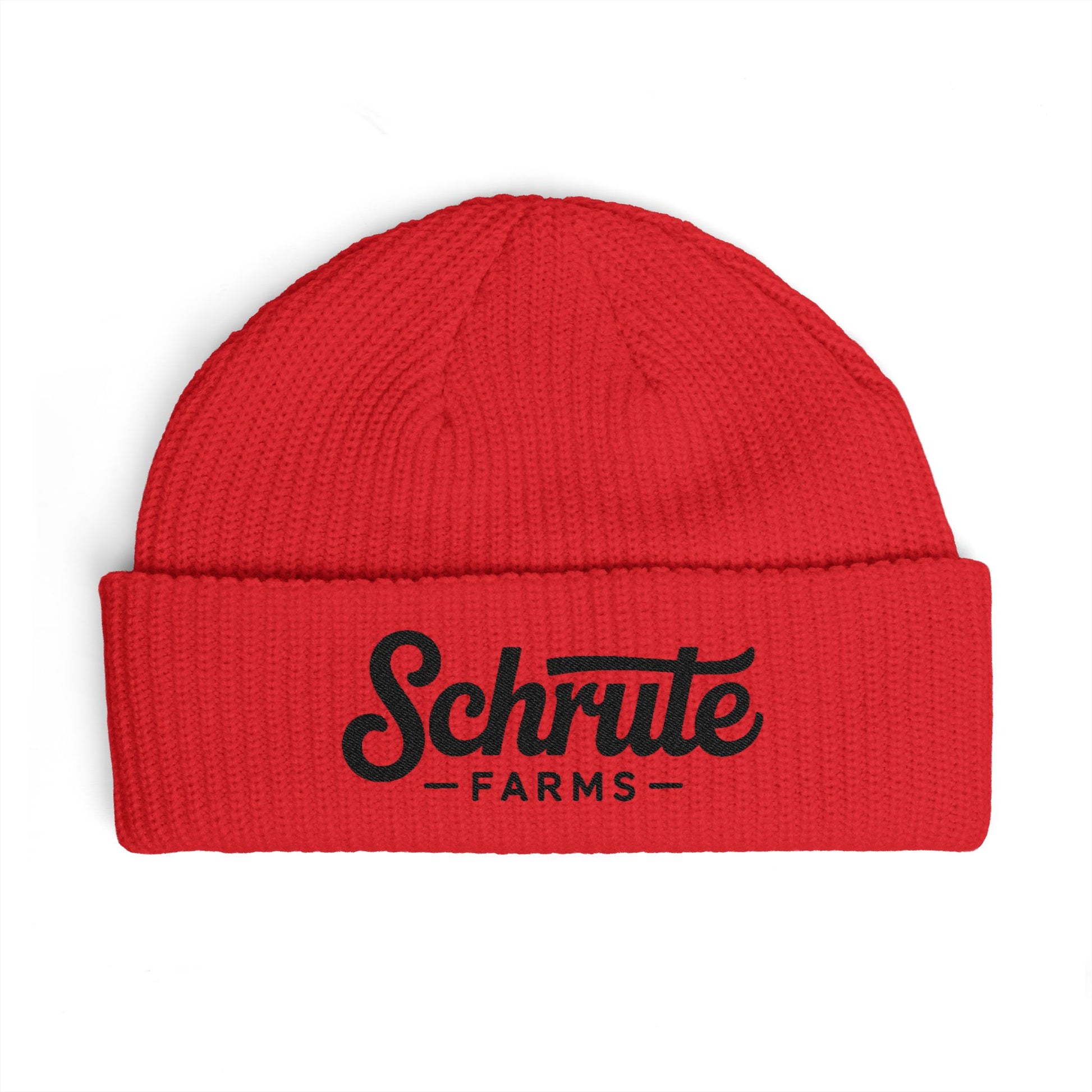 Schrute Farms Cuff Beanie – Embroidered Farm Logo Winter Hat Hats Printify One size Red