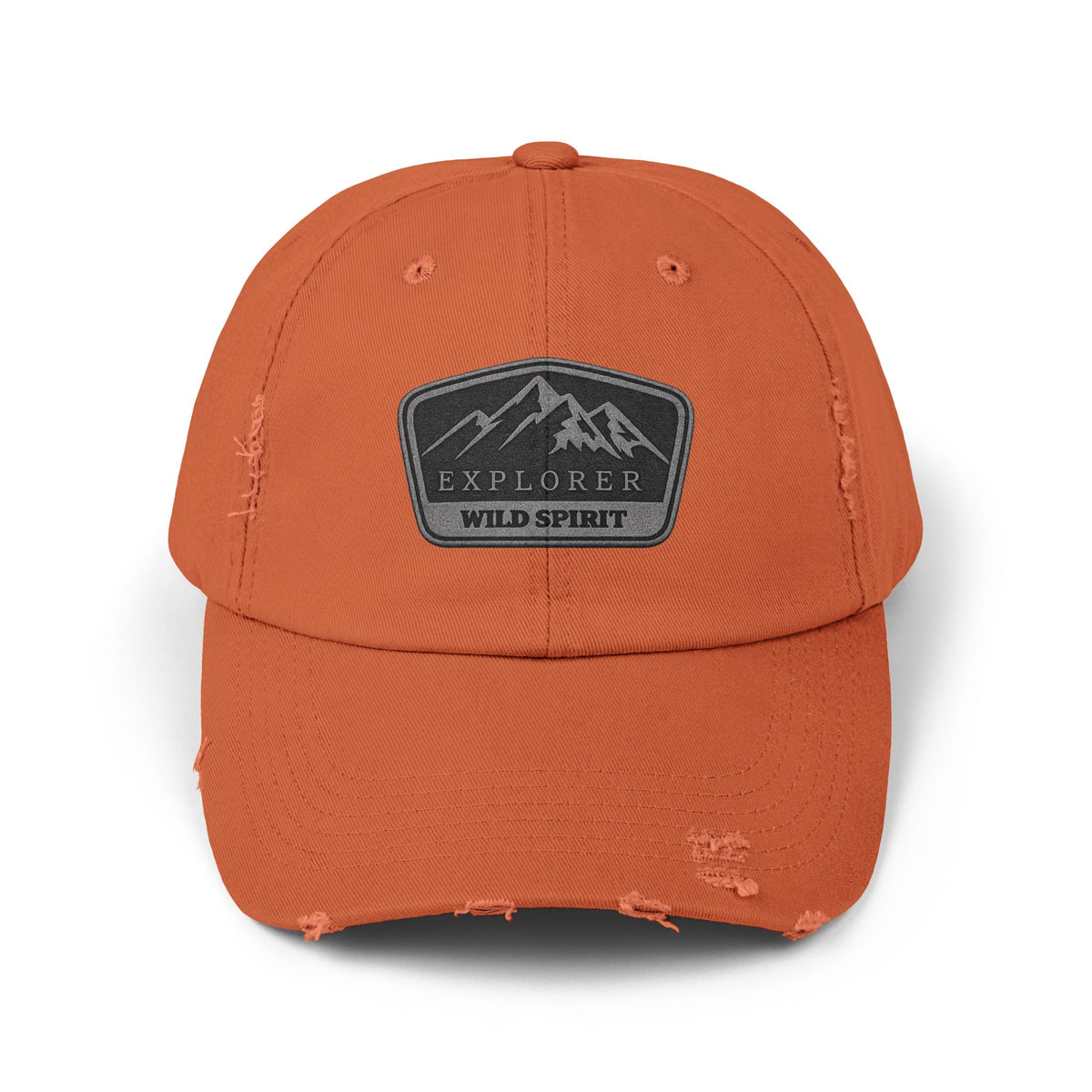 Explorer Wild Spirit Distressed Cap — Vintage Mountain Dad Hat Hats Printify Burnt Orange One size