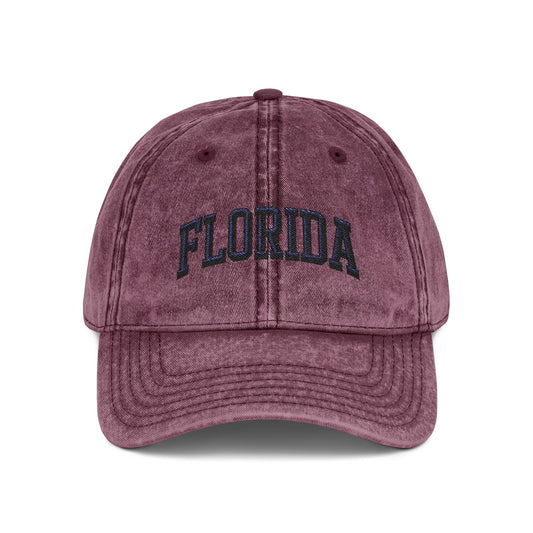 Florida Vintage Embroidered Cap - Washed Red Dad Hat Hats Printify One size Maroon