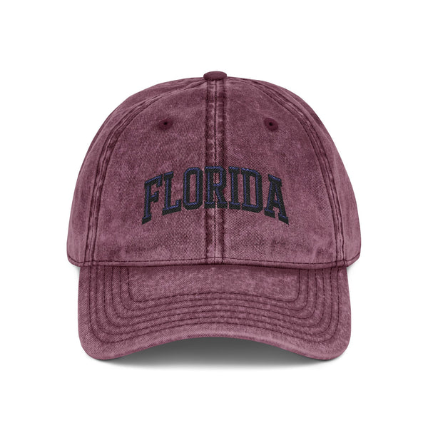Florida Vintage Embroidered Cap - Washed Red Dad Hat Hats Printify One size Maroon