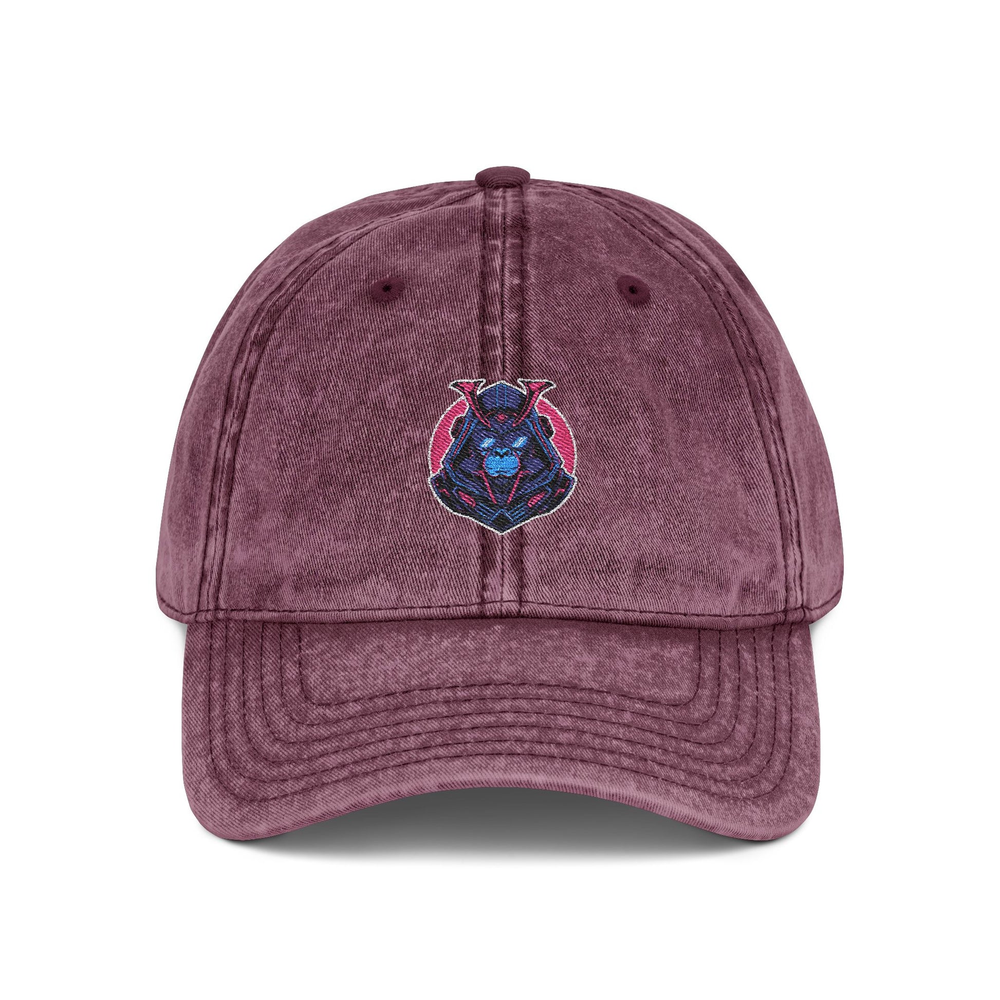 Vintage Embroidered Owl Dad Hat — Washed Gray Cap Hats Printify One size Maroon