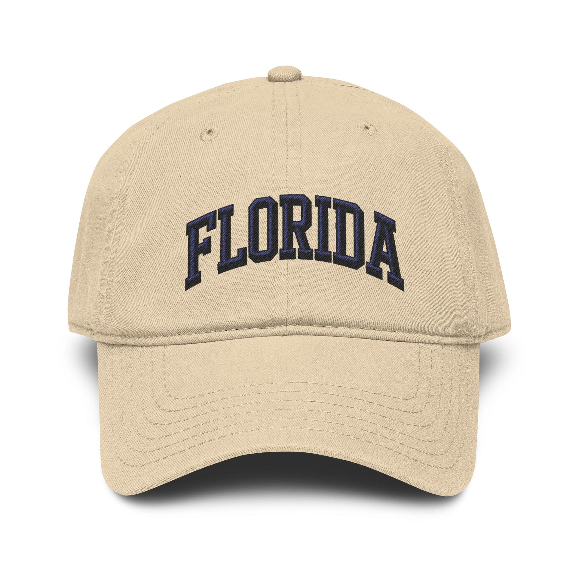 Florida Embroidered Washed Baseball Cap Hats Printify One size Khaki