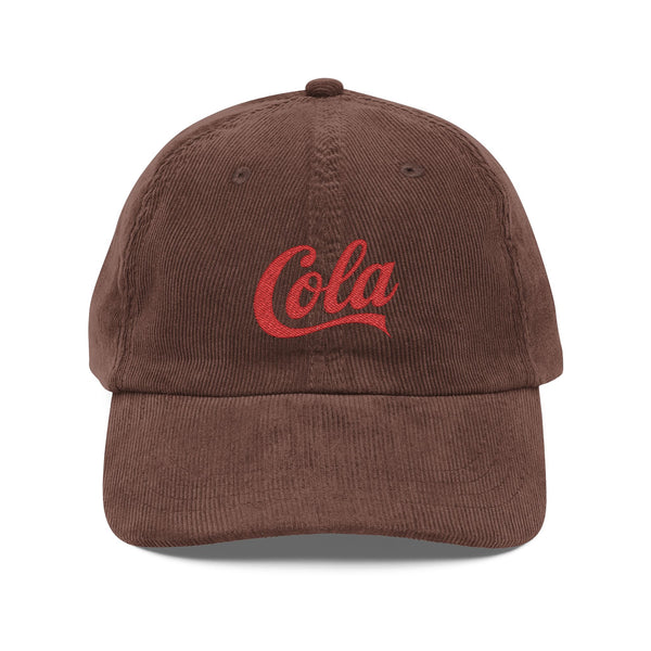 Vintage Corduroy Cap — Embroidered 'Cola' Logo Dad Hat Hats Printify Dark Brown One size