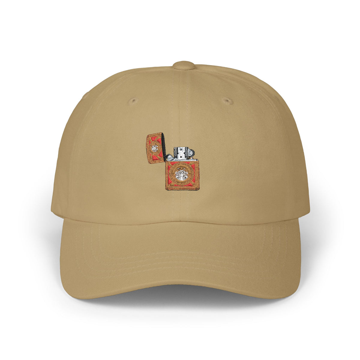 Dad Cap - Floral Lighter Patch Embroidered Baseball Hat Hats Printify Khaki One size